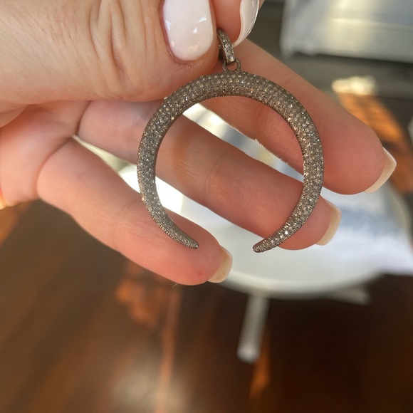 Diamond and Black Rhodium Crescent Horn Pendant by the Jen Collection - Picture 7 of 14